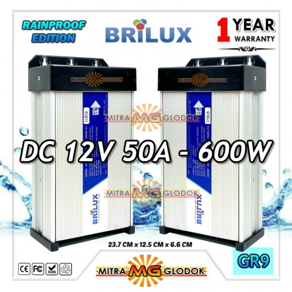 Power Supply Trafo Brilux DC 12V 50A | 600W (Super Quality) - Rainproof